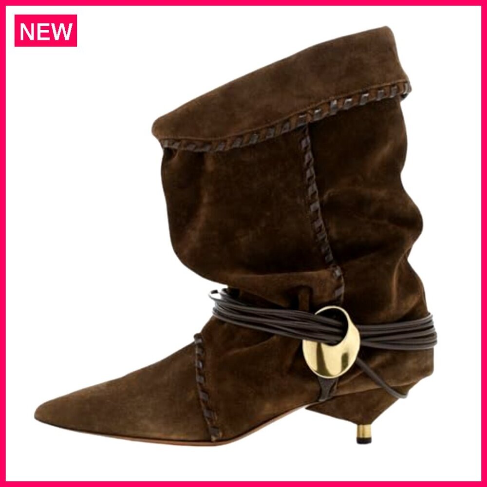 Slouchy Mid Calf Boots Kitten Heel Pointed Toe Pull On Women's Shoes - Picture 3 of 7